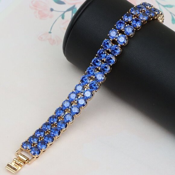 Elegant Rose Gold Bracelet with Blue Crystal Stones, XPBL0635 - Picture 1 of 12